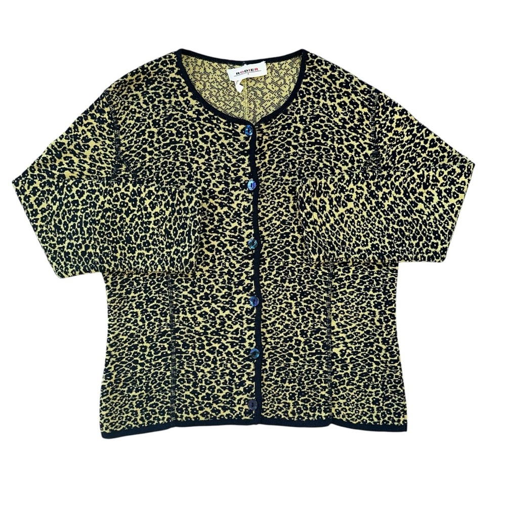 Rodier Paris Button Down Animal Print Tailored Cardigan Sweater Jacket 40/M